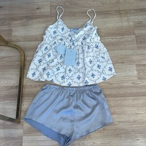 Hill House Cami & Satin Shorts Pajama Set - Blue Trellis “The Perri”